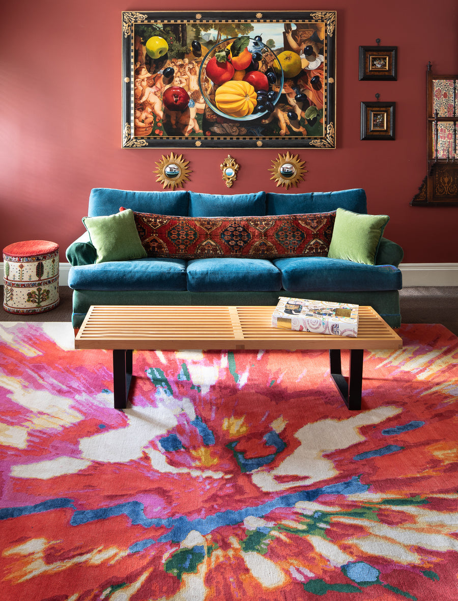 Tekke 2.1 An original modern area rug design by Christiane Millinger and Michael Howells in a Portland Oregon Living Room. Part of the THIS IS A MILLINGER + HOWELLS RUG Collection