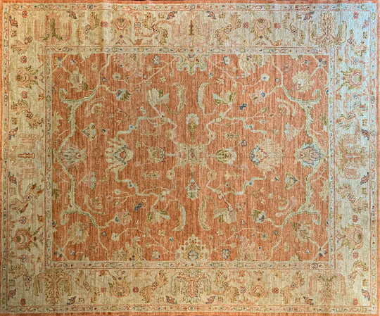 An Oushak, or also spelled Ushak area rug hand-knotted in Turkey and available at Christiane Millinger Handmade Rugs in Portland, Oregon. 