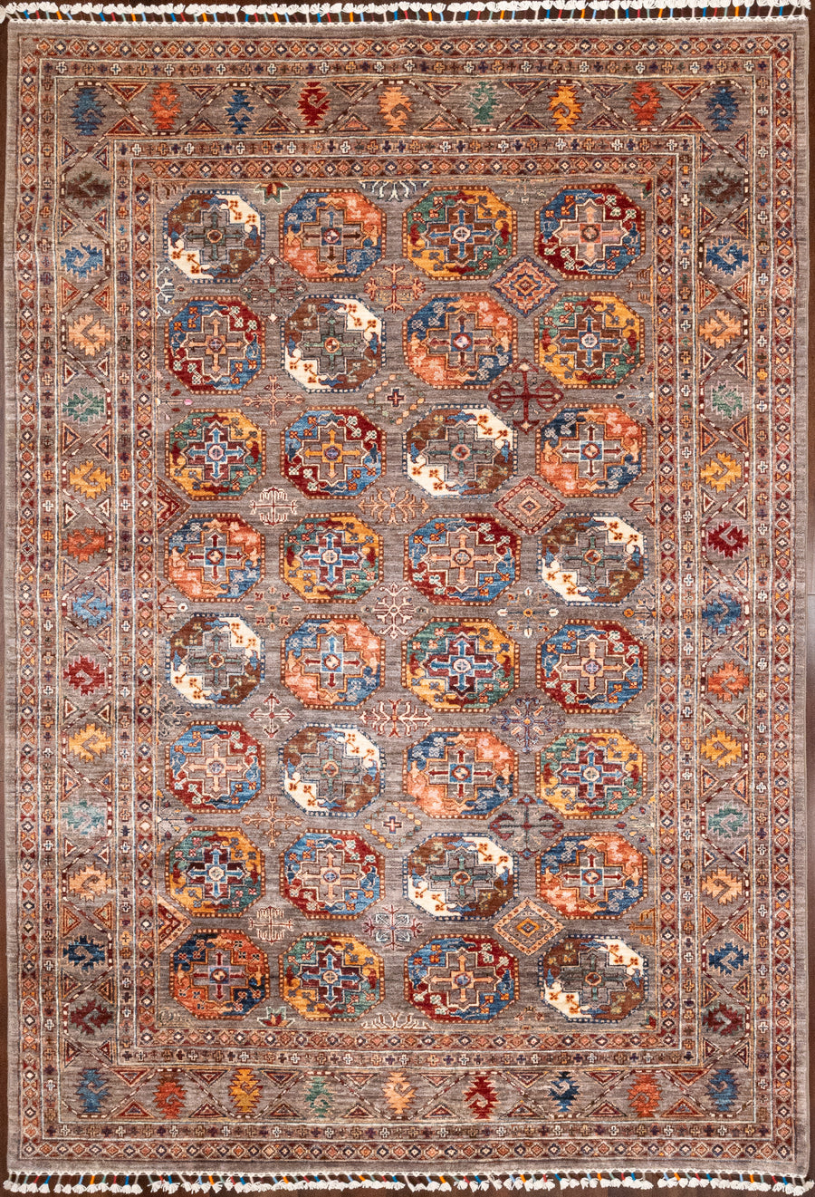 Colorful Bokhara 6x9 Rug with Brown Background