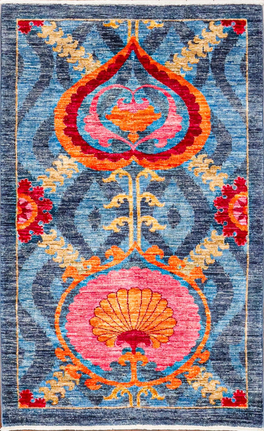 Blue and Red Arts and Crafts 3x5 Rug