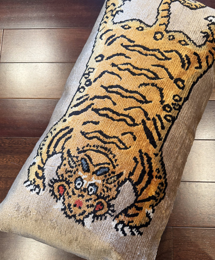 Full Length Tiger on Beige 1x2 Lumbar Pillow