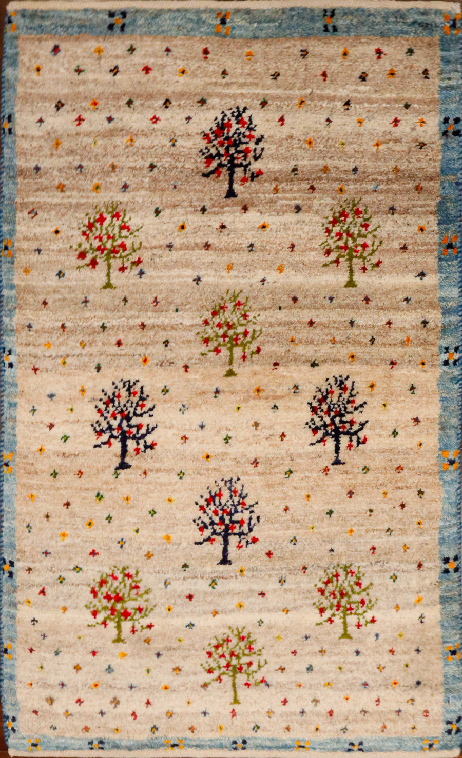 Natural Wool 2x3 Amaleh Gabbeh With Blue Border