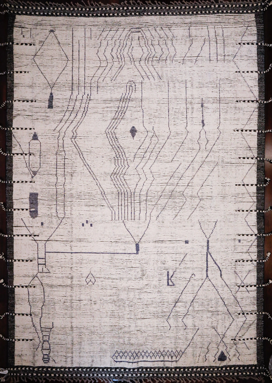 Sale! Ivory Toned Moroccan With Blue Details 9x12 Area Rug