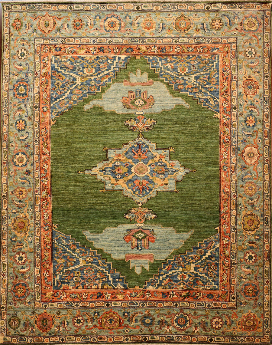 Traditional Green and Orange Serapi 8x10 Area Rug