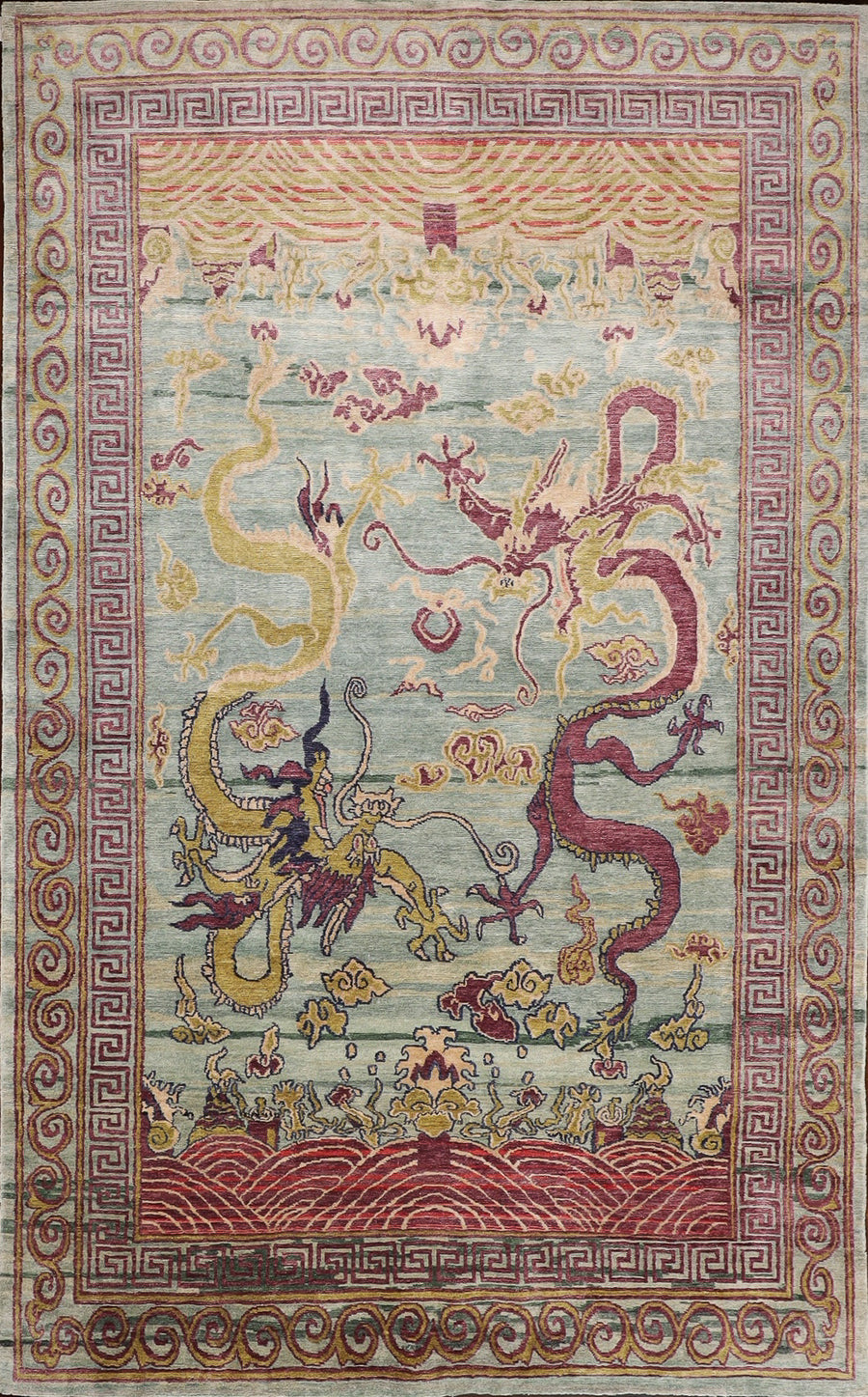 Two Dragons 6x9 Rug Hand-Knotted in All Silk