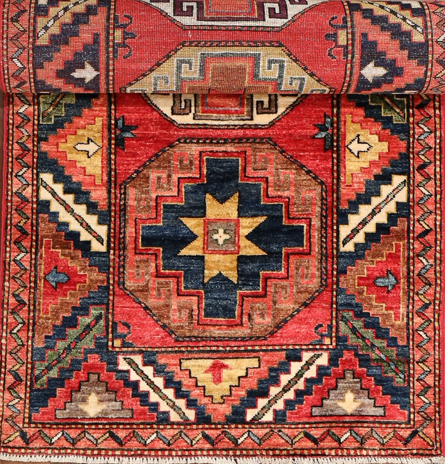 Hand-knotted Wool Tribal Gul Pattern 3x12 Hall Runner Rug