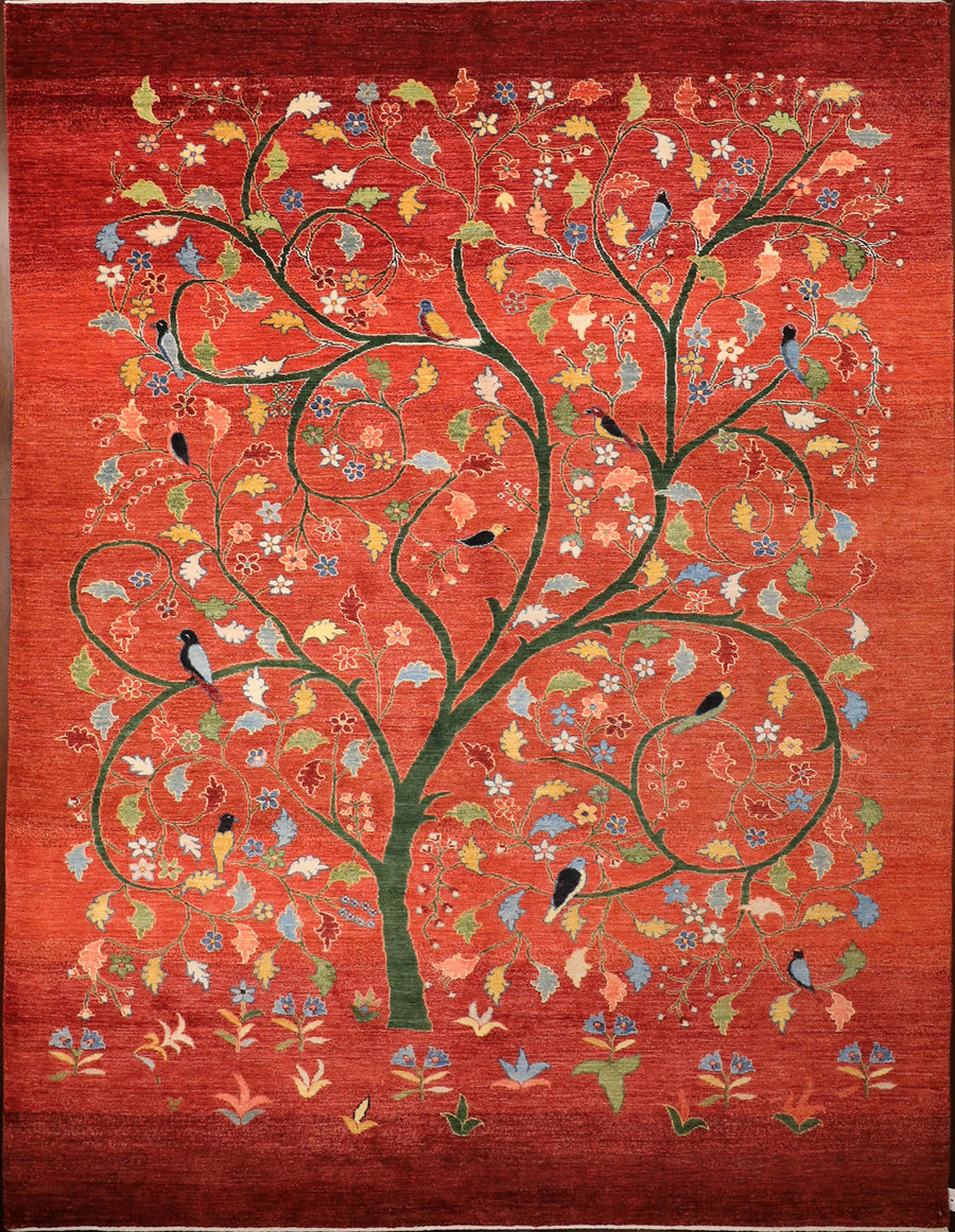 Red Gabbeh With Tree of Birds 8x10 Handmade Area Rug