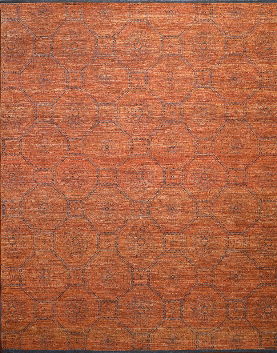 Pattern Mix Collection Sashiko in Bronze & Deep Blue 8x10 rug