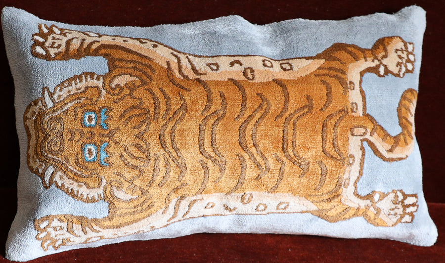 Full Tiger On Gray Lumbar Style Pillow