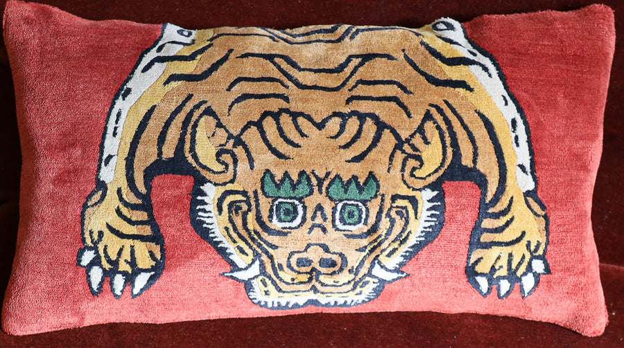 Half Tiger On Red Lumbar Style Pillow
