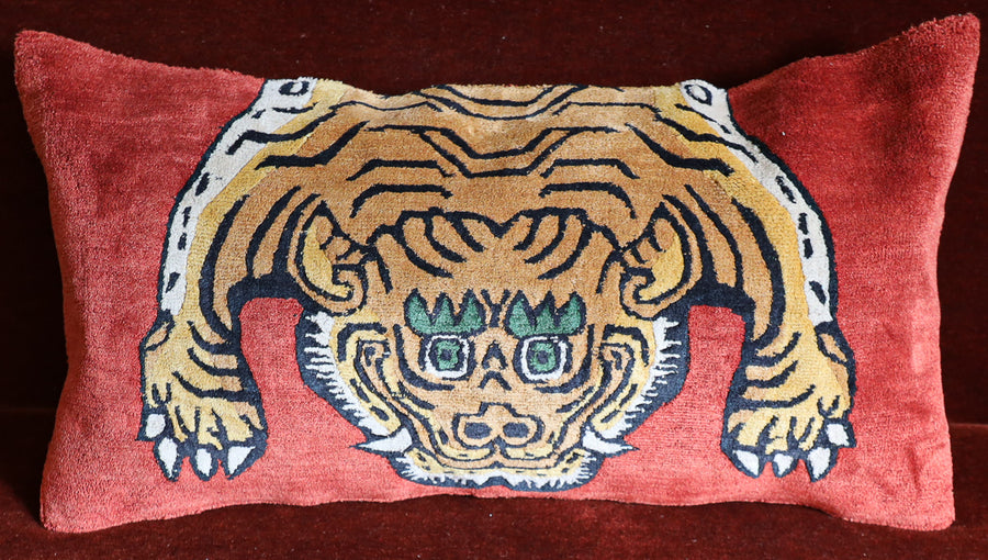Half Tiger On Red Lumbar Style Pillow