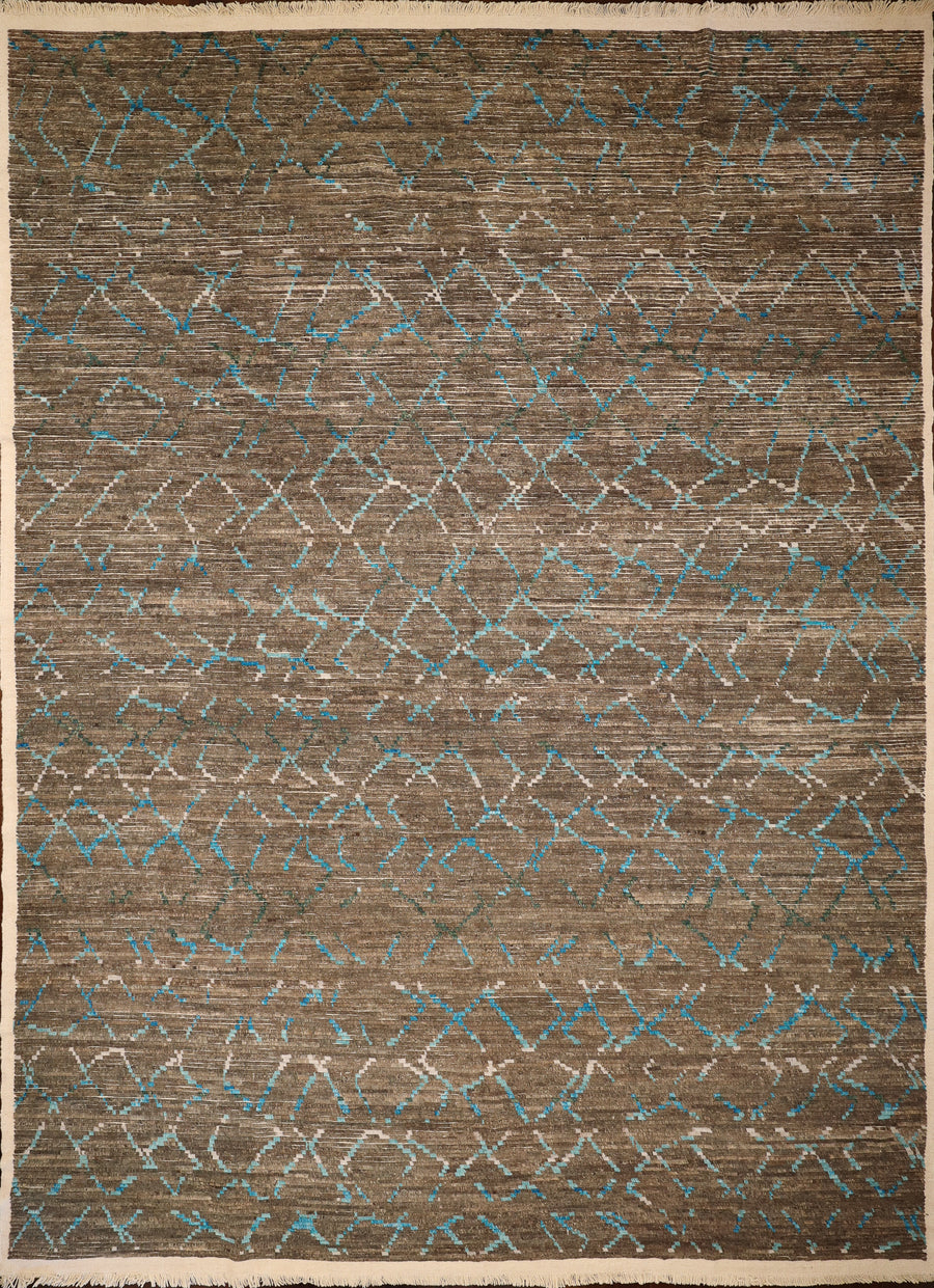 Mosaic in Light Brown and Teal 9x12 Rug From Turquoise Mountain