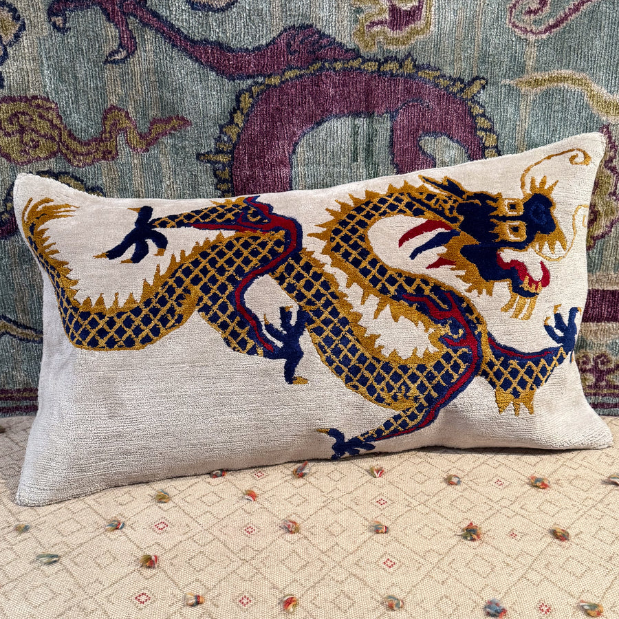 Dragon on White Lumbar Style Pillow