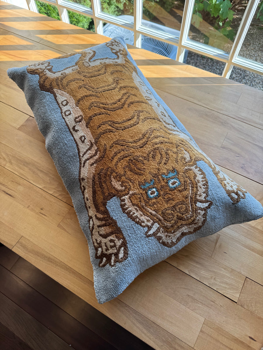 Full Tiger On Gray Lumbar Style Pillow