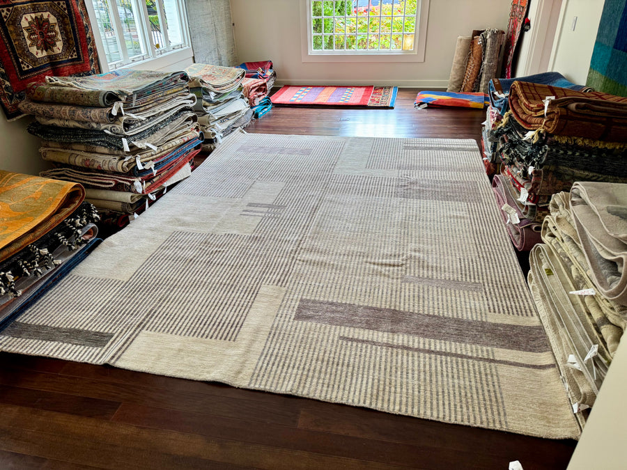 Sale! Ivory and Taupe Bauhaus Style 9x12 Area Rug