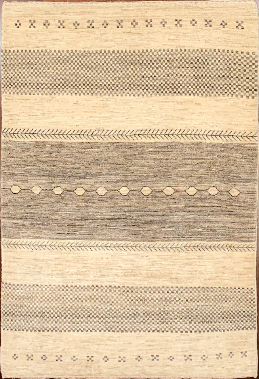 Tribal Persian Gabbeh made using only undyed wool.