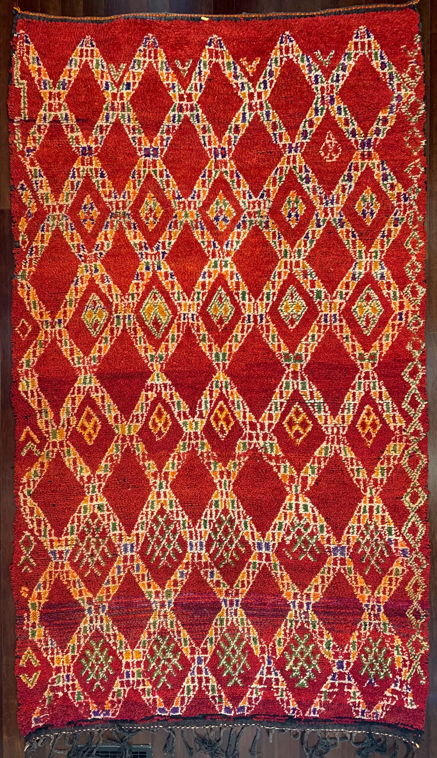 Clearance! Vintage 6x10 Moroccan Shag Rug with Red Diamond Pattern