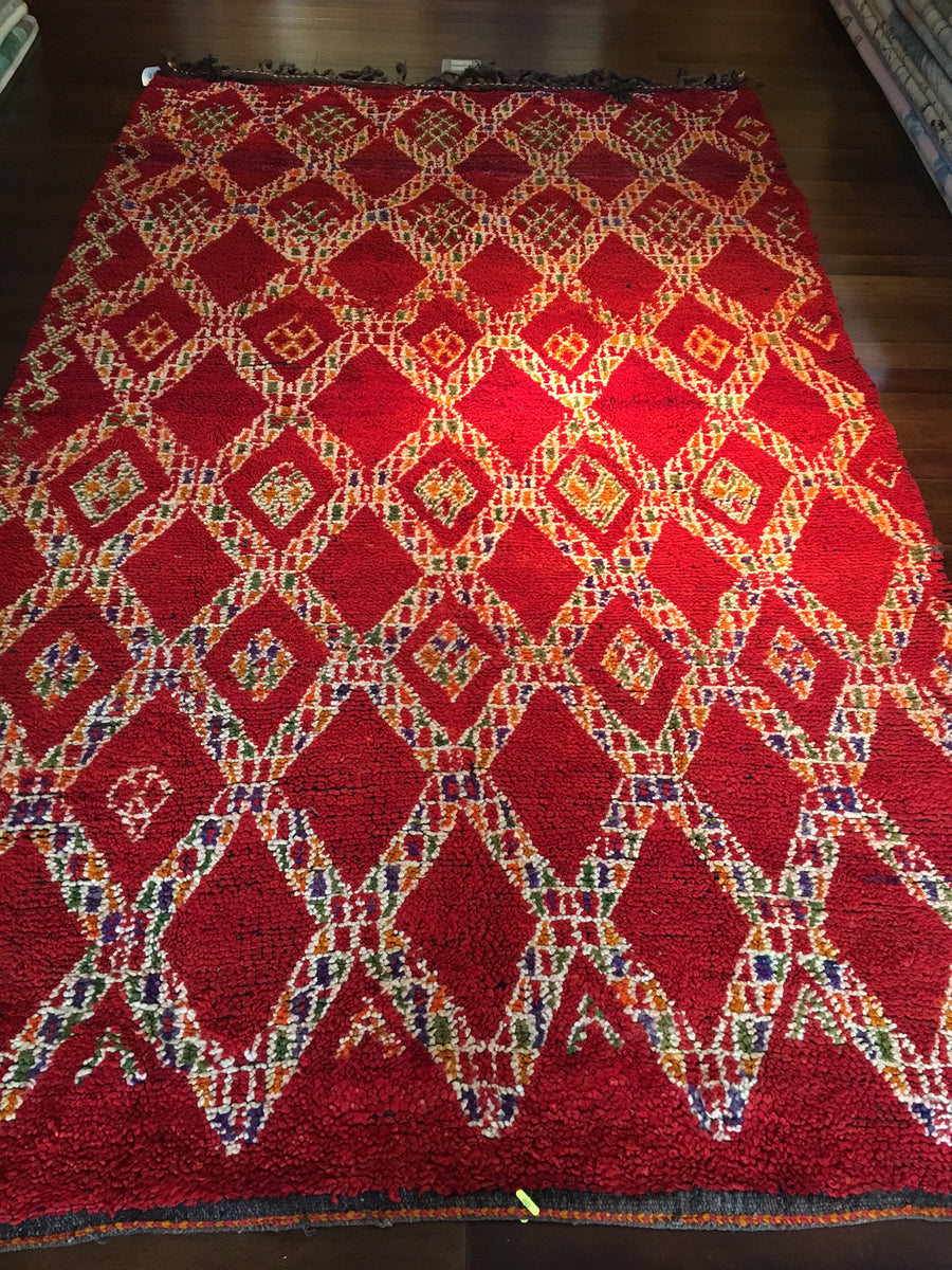 Clearance! Vintage 6x10 Moroccan Shag Rug with Red Diamond Pattern