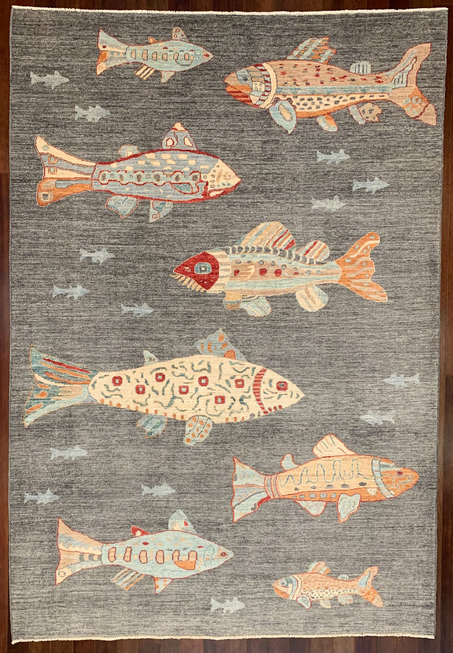 School of Fish on a Charcoal Background 6x9 Rug