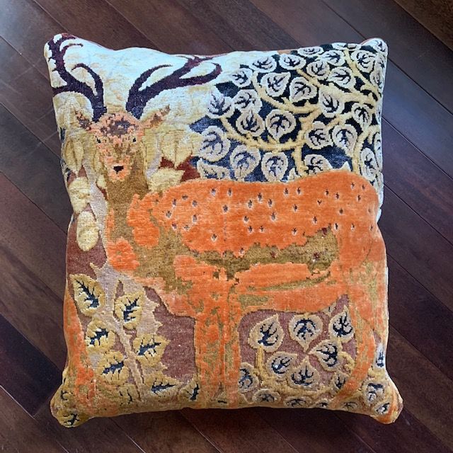 Large Wool and Silk Face Deer Pillow