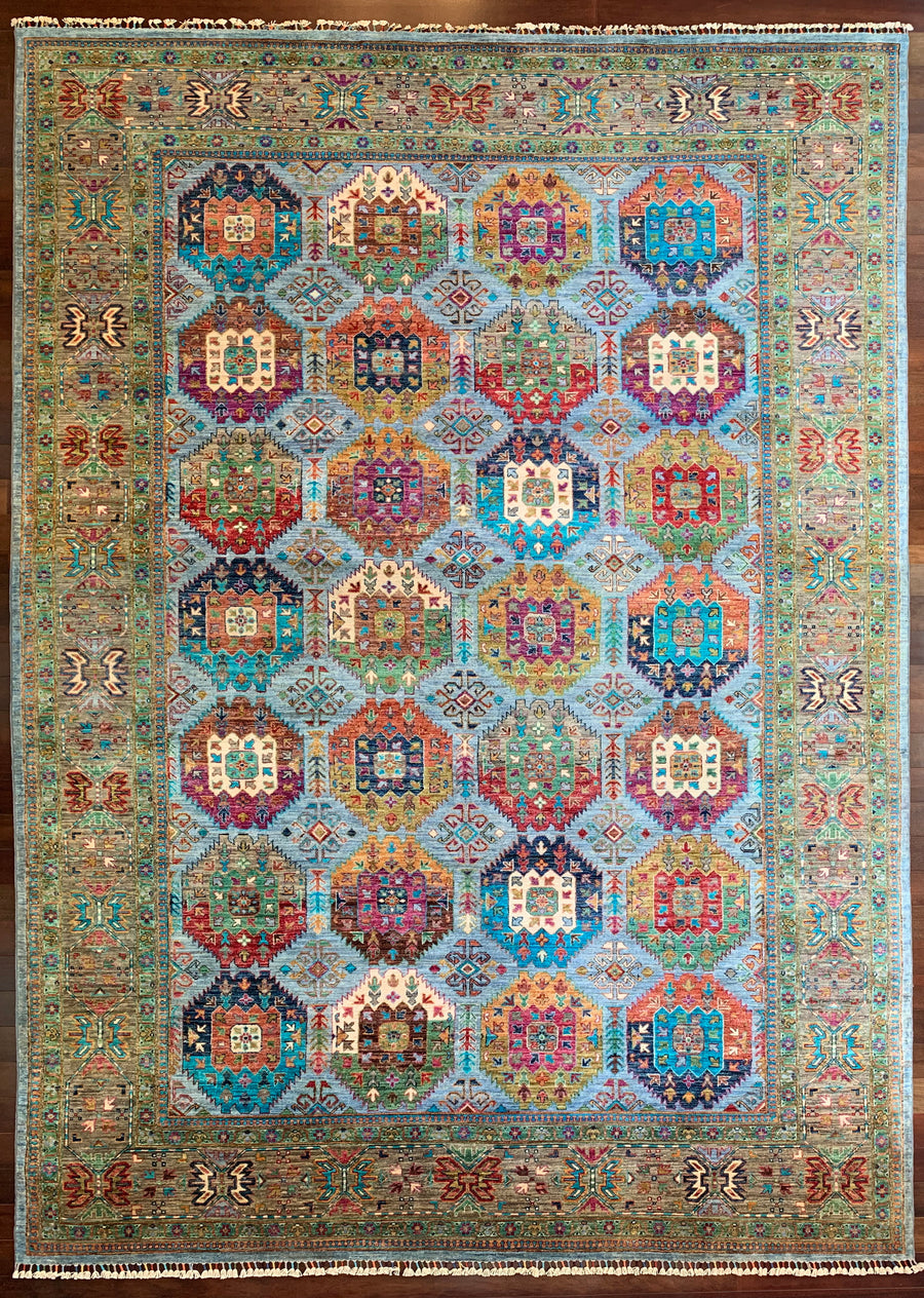 Sale! Bright Bokhara Pattern 8x11 Hand-Knotted Area Rug
