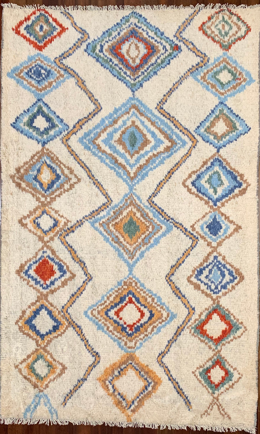 Neutral Berber Moroccan 5x8 Rug With Colorful Diamond Designs