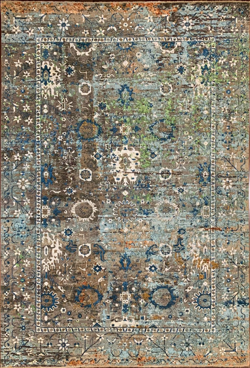 Jan Kath Bidjar Paddington in Green Teal and Blue handmade 6x9 rug. 