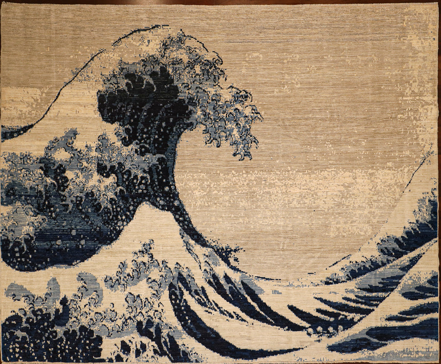 Clearance! Great Wave Off Kawagawa inspired 10x8 Wool Rug