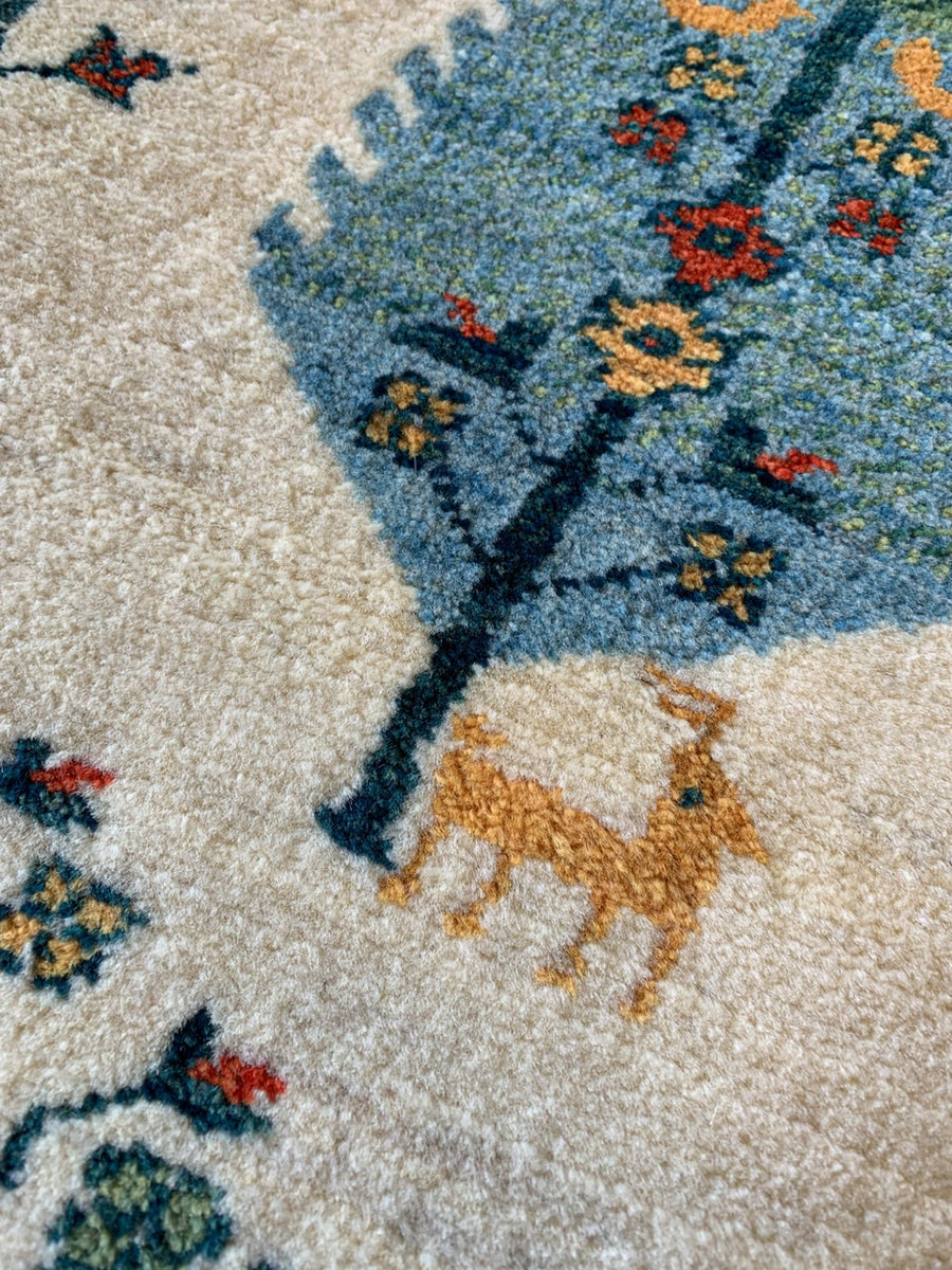 Small Amaleh Gabbeh with Trees and Animals on Undyed Wool