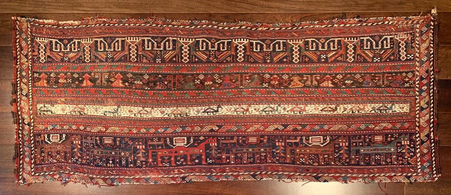 Original 18th Century Luri tribal bag face remnant that influenced the Luri 2.1 An original modern area rug design by Christiane Millinger and Michael Howells in Portland Oregon. Part of the THIS IS A MILLINGER + HOWELLS RUG Collection