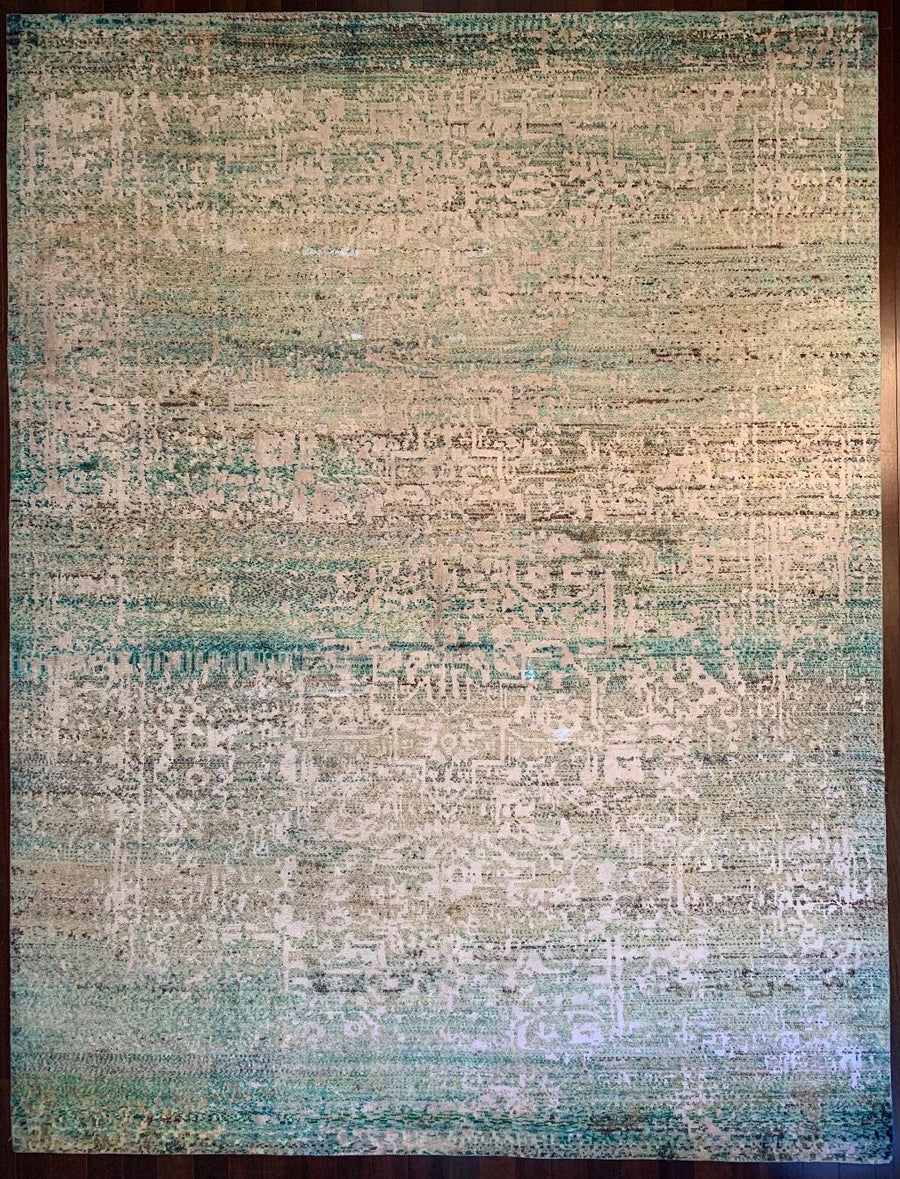 SIlk and linen handmade 8x10 rug