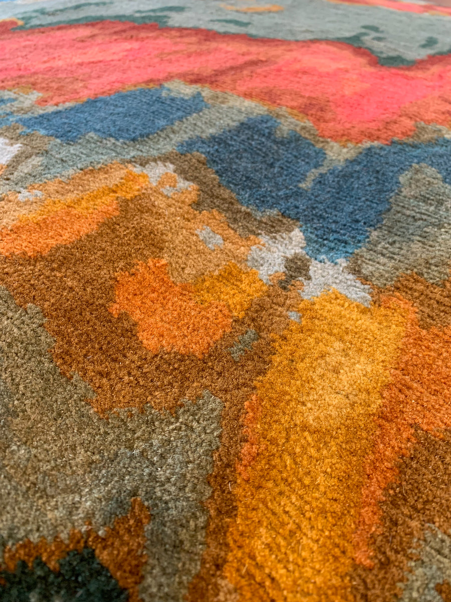 Detail of the Qashqaii 2.1 An original modern area rug design by Christiane Millinger and Michael Howells in Portland Oregon. Part of the THIS IS A MILLINGER + HOWELLS RUG Collection